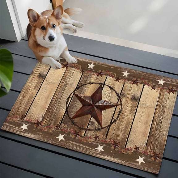 Entrance Runner Rug 2'x3',Rustic Country Non-slip Doormat for Indoor Outdoor Entrance,Western Stars Brown Texture Wooden Print Throw Floor Mat for Front Door/Living Room/Bedroom/Bathroom/Kitchen