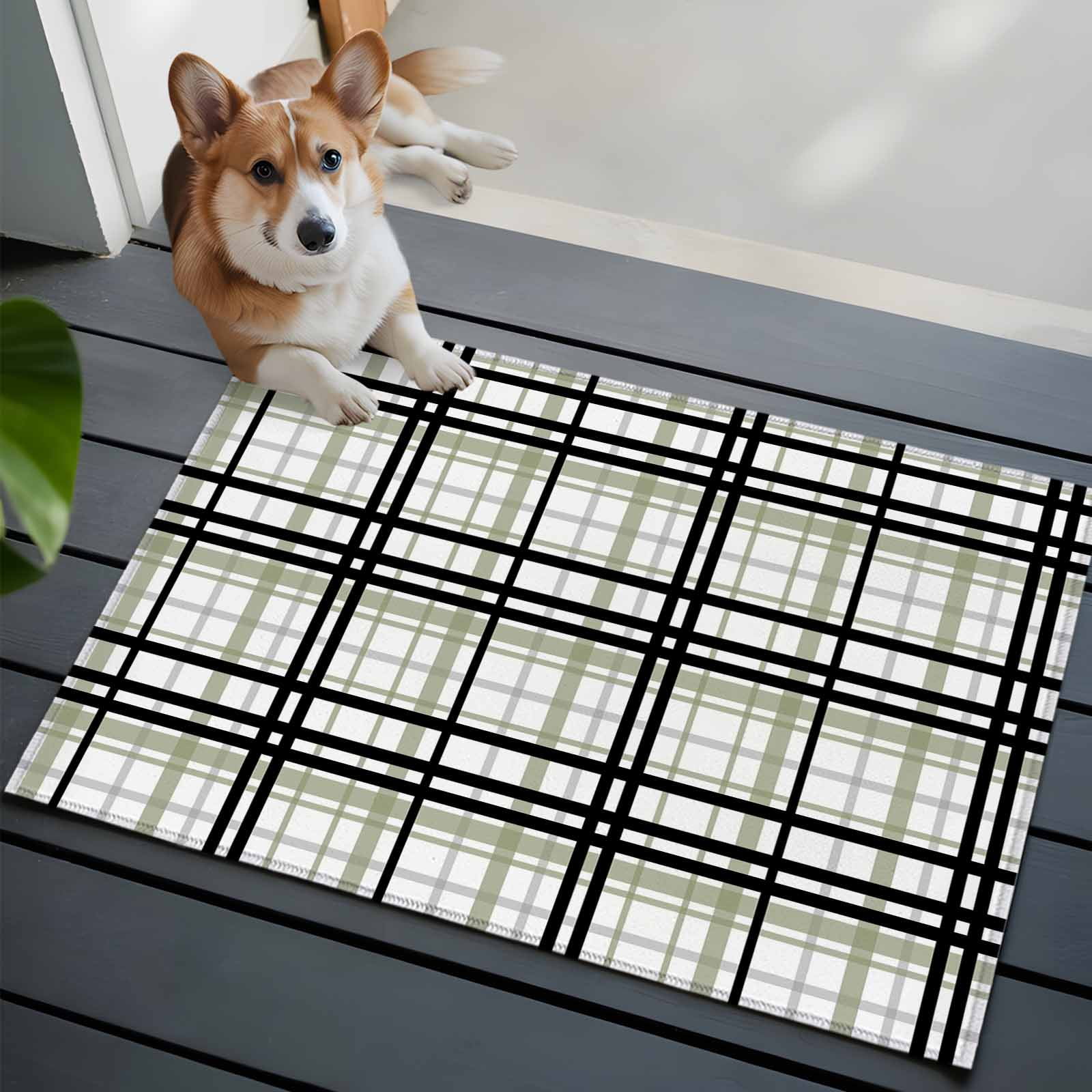 Entrance Runner Rug 2'x3',Sage Green Black Plaid Non-slip Doormat for Indoor Outdoor Entrance,Farmhouse Green Black Checkered Throw Floor Mat for Front Door/Living Room/Bedroom/Bathroom/Kitchen