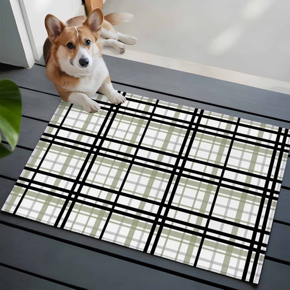 Entrance Runner Rug 2'x3',Sage Green Black Plaid Non-slip Doormat for Indoor Outdoor Entrance,Farmhouse Green Black Checkered Throw Floor Mat for Front Door/Living Room/Bedroom/Bathroom/Kitchen