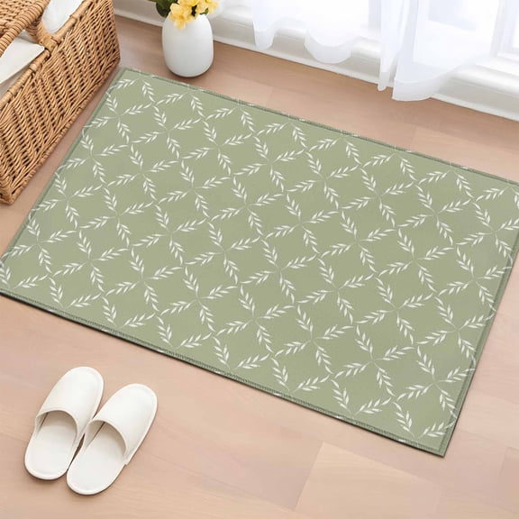 Entrance Runner Rug 2'x3', Sage Green Non-slip Doormat for Indoor Outdoor Entrance, Geometric Flower Leaf Diamond Plaid Retro Throw Floor Mat for Front Door/Living Room/Bedroom/Bathroom/Kitchen