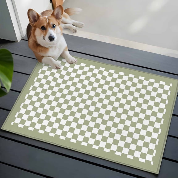 Entrance Runner Rug 2'x3',Sage Green Plaid Non-slip Doormat for Indoor Outdoor Entrance,Farmhouse Green White Checkered Lace Throw Floor Mat for Front Door/Living Room/Bedroom/Bathroom/Kitchen