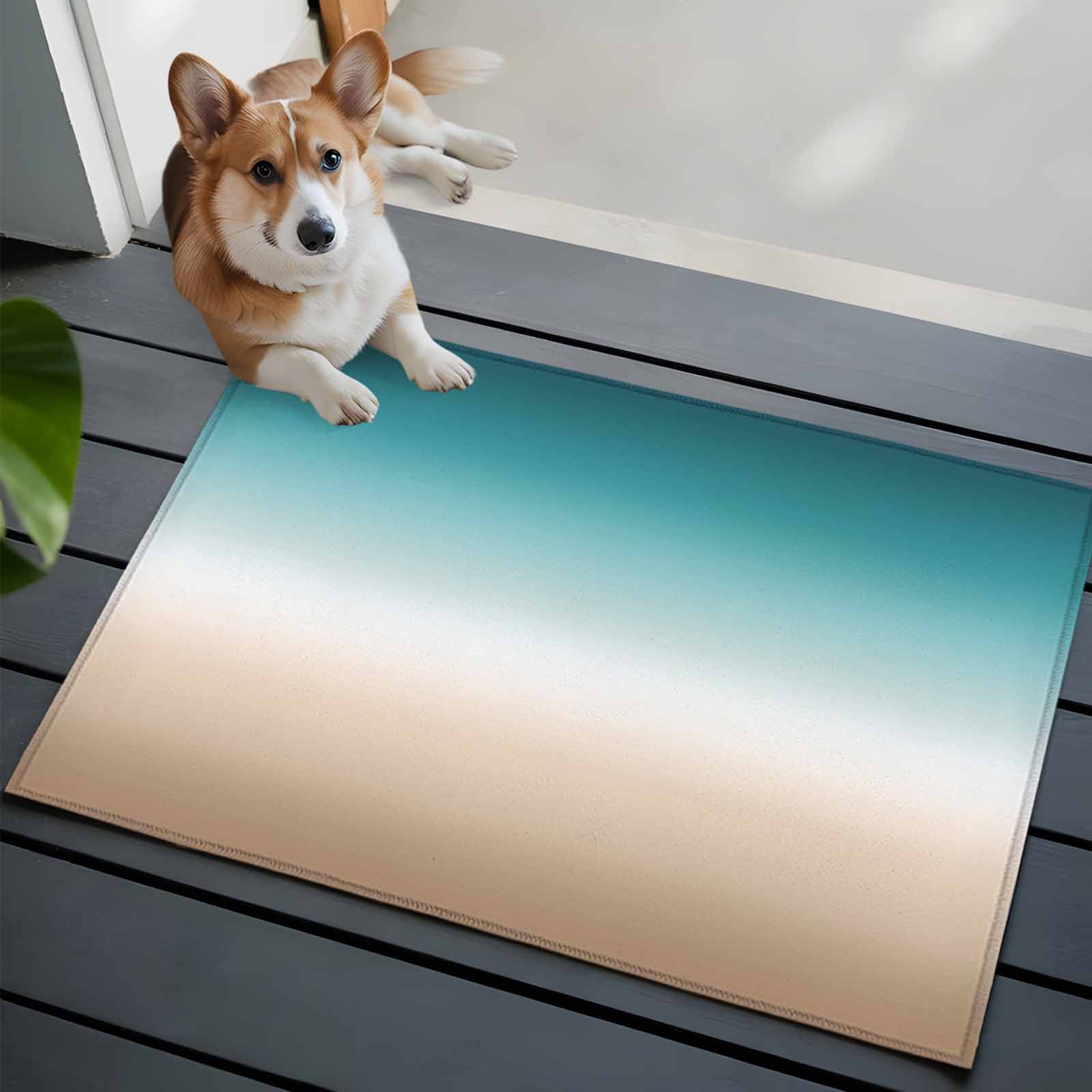 Entrance Runner Rug 2'x3',Teal Beige Ombre Cream Non-slip Doormat for Indoor Outdoor Entrance,Modern Turquoise Abstract Art Throw Floor Mat for Front Door/Living Room/Bedroom/Bathroom/Kitchen