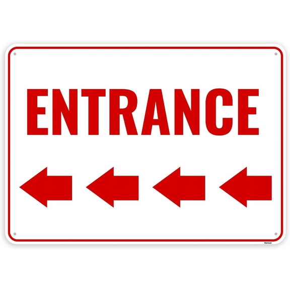 Entrance Sign Left Arrow, 12 x 8 Inches - Aluminum - Entry Enter Here Only Sign/Without a frame