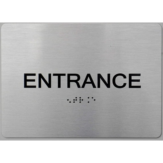 Entrance Sign -Tactile Touch Braille Sign -(Aluminium, Brush Silver,Size 5x7) The Sensation line(ref-2022-4)