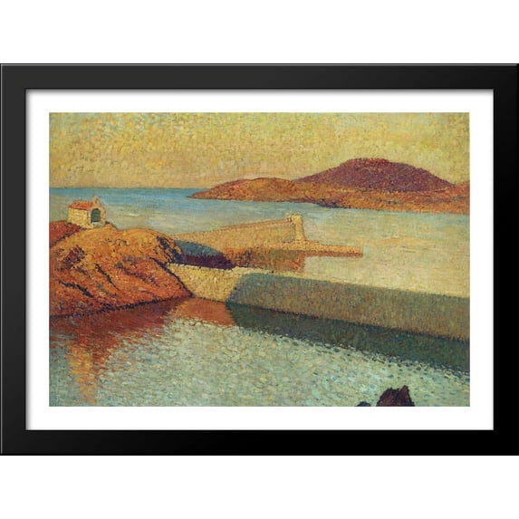 Entrance of port Collioure 38x28 Large Black Wood Framed Print Art by Henri Martin