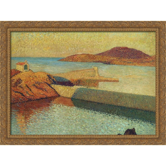 Entrance of port Collioure 38x28 Large Gold Ornate Wood Framed Canvas Art by Henri Martin
