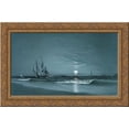 thumbnail image 1 of Entrance to harbor, Moonlight 24x16 Gold Ornate Wood Framed Canvas Art by Marcus Larson, 1 of 2