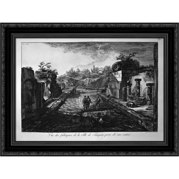 Entrance to the city of Pompeii with the existing factories outside the door 24x20 Black Ornate Wood Framed Canvas Art by Piranesi, Giovanni Battista