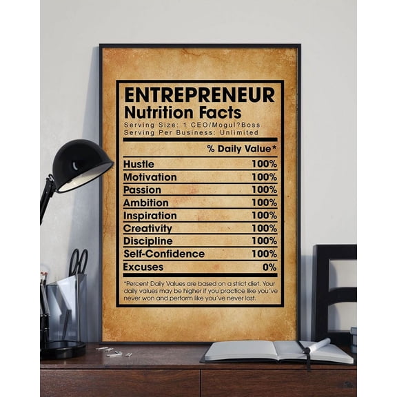 Entrepreneur Nutrition Facts Poster Matte Wall Art Decor 11 x 17 Inch Poster