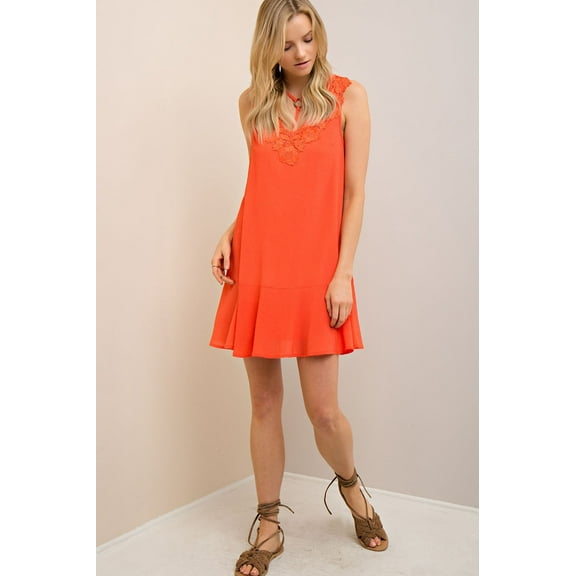 Entro Slip Dress with A Lot of Details in Orange