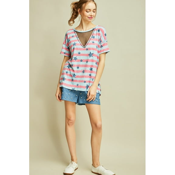 Entro Stars & Stripe Top with Mesh Insert (Medium)