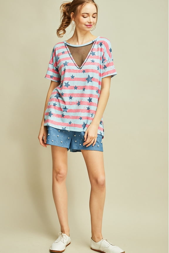 Stars & Stripe Top with Mesh Insert (Small)