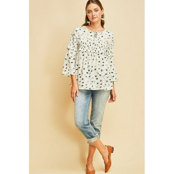 Entro Woven Top with Smocked Front (Small)