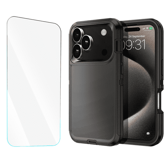 Entronix 2-in-1 Heavy Duty Case Compatible with iPhone 17 Pro Max and iPhone 18 Pro Max with Screen Protector, Black