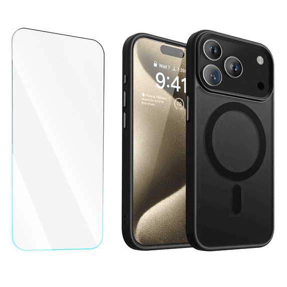Entronix 2-in-1 Magnetic Matte Case Compatible with iPhone 17 Pro / iPhone 18 Pro with Screen Protector, Black