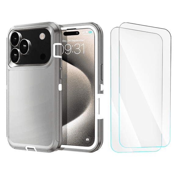 Entronix 3-in-1 Heavy Duty Case Compatible with iPhone 17 Pro / iPhone 18 Pro with 2 Screen Protector, Gray