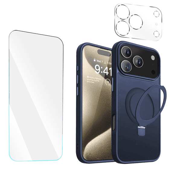 Entronix 3-in-1 Magnetic Matte Case Compatible with iPhone 17 Pro Max and iPhone 18 Pro Max with 1 Screen Protector and 1 Camera Lens Guard, Navy Blue