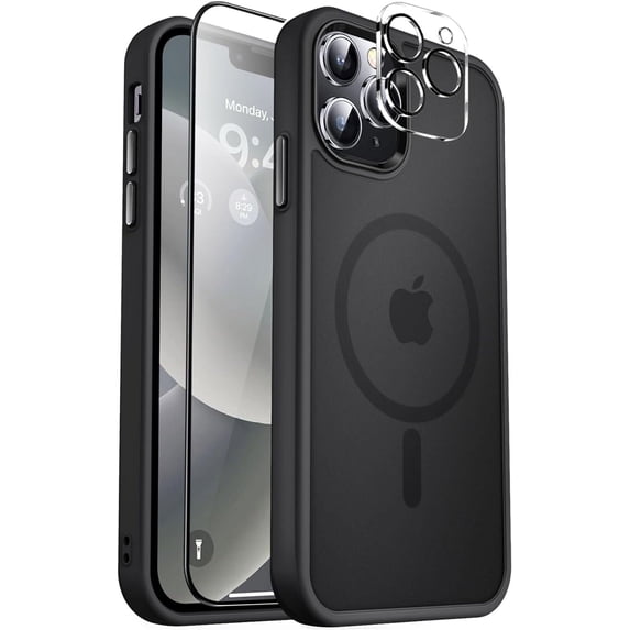 Entronix 3-in-1 Magnetic Matte Case Compatible with iPhone 12 Pro Max with 1 Screen Protector and 1 Camera Lens Guard, Black