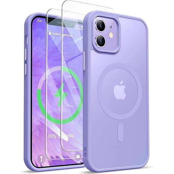 Entronix 3-in-1 Magnetic Matte Case Compatible with iPhone 12 / iPhone 12 Pro with 2 Screen Protector, Purple