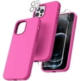 thumbnail image 1 of Entronix 3-in-1 Silicone Case Compatible with iPhone 12 Pro with 1 Screen Protector and 1 Camera Lens Guard, Hot Pink, 1 of 7