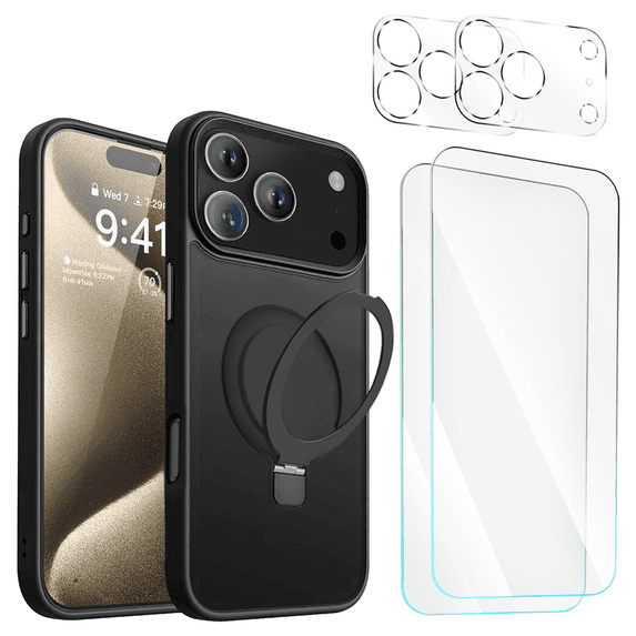Entronix 5-in-1 Magnetic Matte Case Compatible with iPhone 17 Pro and iPhone 18 Pro with 2 Screen Protector and 2 Camera Lens Guard, Black