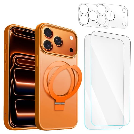 Entronix 5-in-1 Magnetic Matte Case Compatible with iPhone 17 Pro and iPhone 18 Pro with 2 Screen Protector and 2 Camera Lens Guard, Orange