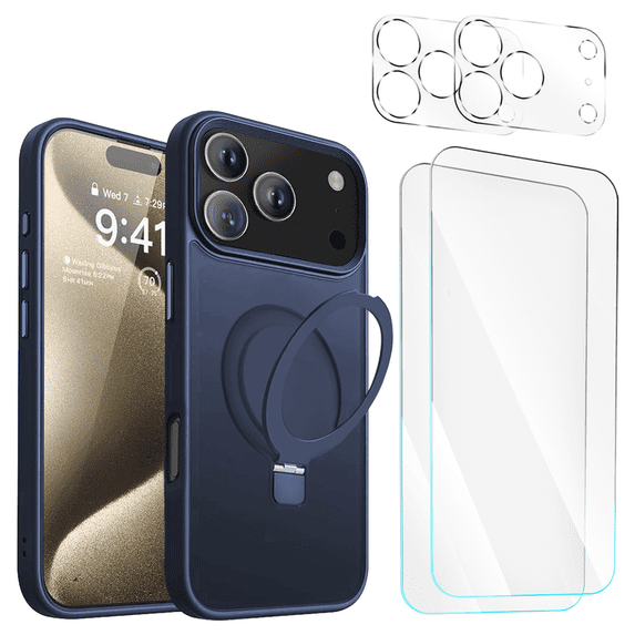 Entronix 5-in-1 Magnetic Matte Case Compatible with iPhone 17 Pro / iPhone 18 Pro with 2 Screen Protector and 2 Camera Lens Guard, Navy Blue