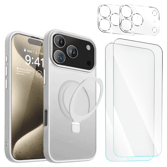 Entronix 5-in-1 Magnetic Matte Case Compatible with iPhone 17 Pro / iPhone 18 Pro with 2 Screen Protector and 2 Camera Lens Guard, White