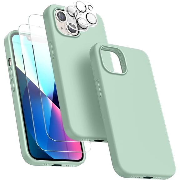 Entronix 5-in-1 Silicone Case Compatible with iPhone 15 Plus with Camera and Screen Protector, Teal Blue