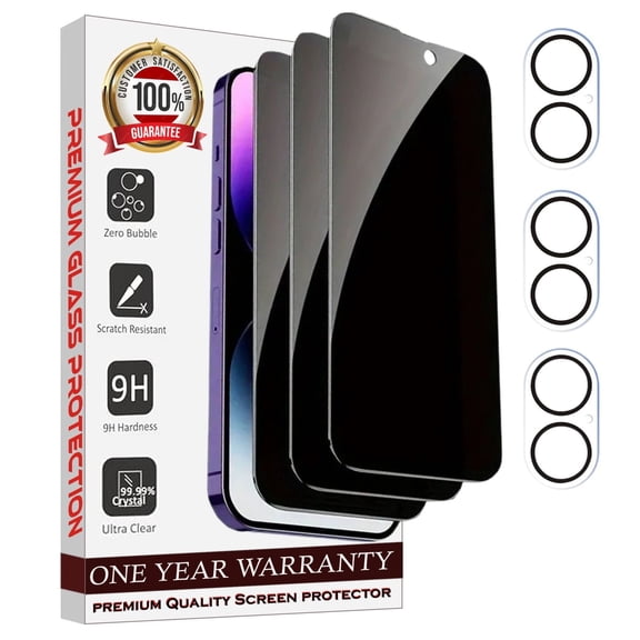 Entronix 6-Piece Bundle Compatible with iPhone 16 Plus, 3 Privacy Screen Protector and 3 Camera Lens Guard, HD Tempered Glass