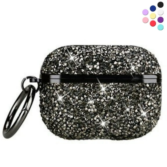 Entronix Apple Rhinestone Glitter Charging Case with Clip Hook, Black