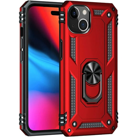 Entronix Apple iPhone 15 Plus Military Grade Shockproof Heavy Duty Kickstand Red