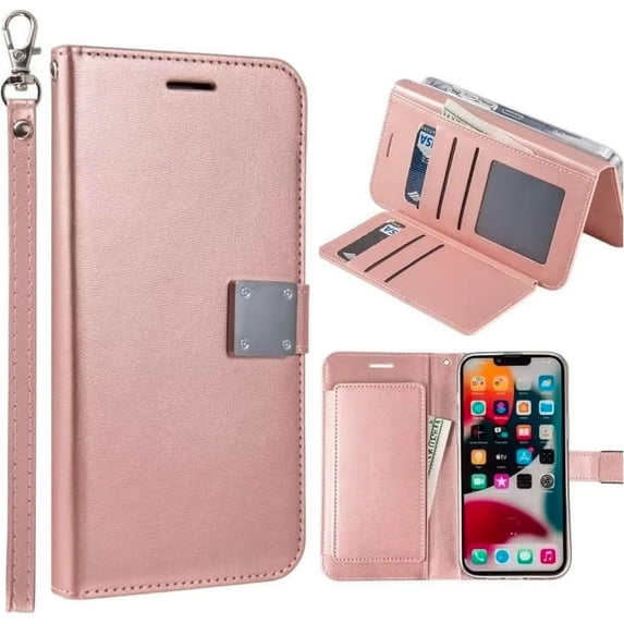 Entronix Wallet Case Compatible with iPhone Air, Foldable Book Style with Lanyard, Rose Pink