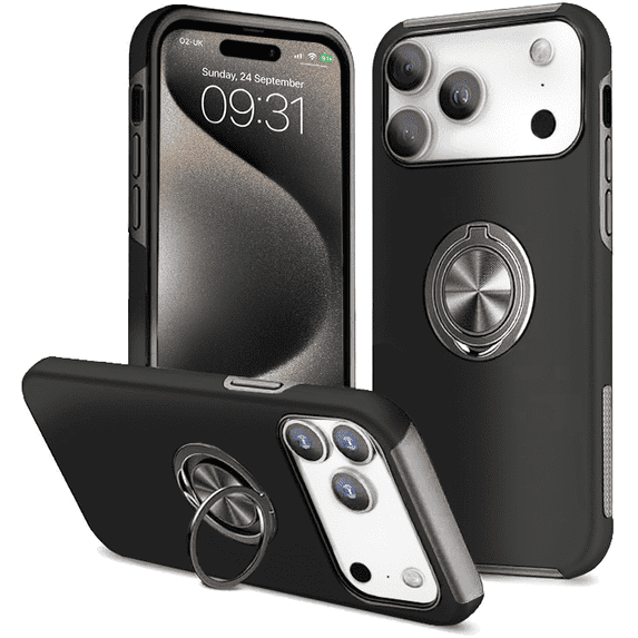 Entronix Protective Case Compatible with iPhone 17 Pro, Ring Holder Slim Cover, Black