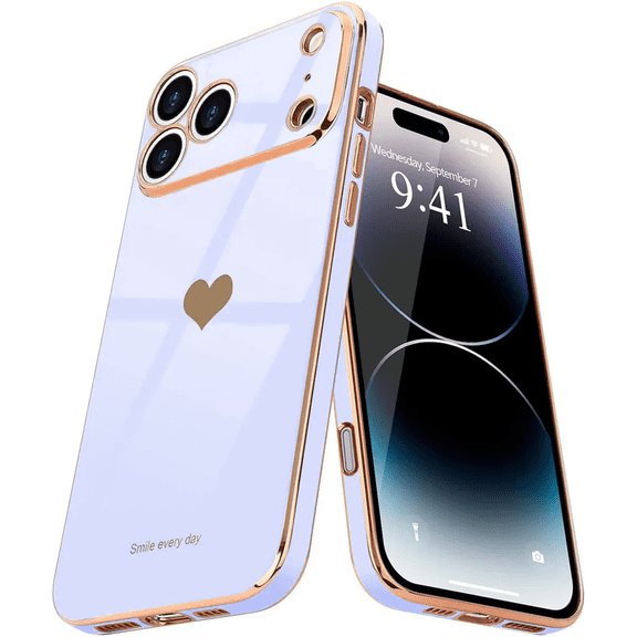 Entronix Love Heart Case Compatible with iPhone 17 Pro / iPhone 18 Pro, Glossy Cute Cover, Purple