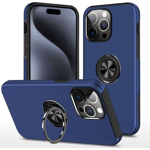 Entronix Case Designed for Apple iPhone 16 Pro Heavy Duty Case with Built-in Kickstand, Dual Layer Protection with Rotating Holder Ring, Sturdy Case for Apple iPhone 16 Pro, Navy