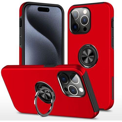 Entronix Case Designed for Apple iPhone 16 Pro Heavy Duty Case with Built-in Kickstand, Dual Layer Protection with Rotating Holder Ring, Sturdy Case for Apple iPhone 16 Pro, Red