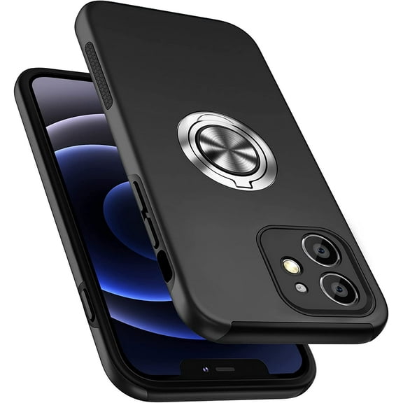 Entronix Case Designed for Apple iPhone 11 Heavy Duty Case with Built-in Kickstand, Dual Layer Protection with Rotating Holder Ring, Sturdy Case for Apple iPhone 11, Black