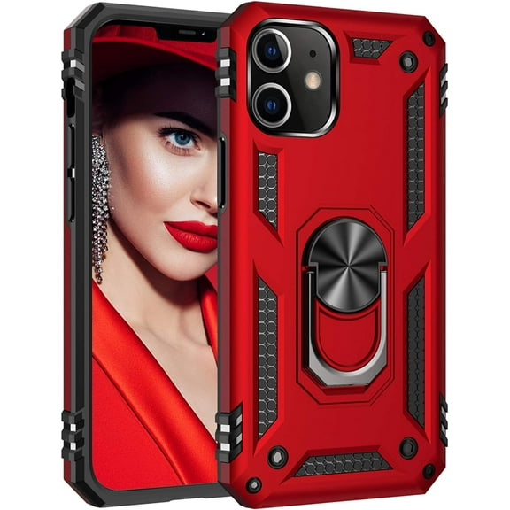 Entronix Case Designed for Apple iPhone 11 Heavy Duty Case with Built-in Kickstand, Dual Layer Protection with Rotating Holder Ring, Sturdy Case for Apple iPhone 11, Red
