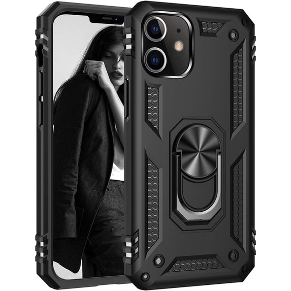 Entronix Armor Case Compatible with iPhone 12 / 12 Pro, Ring Holder Cover, Black