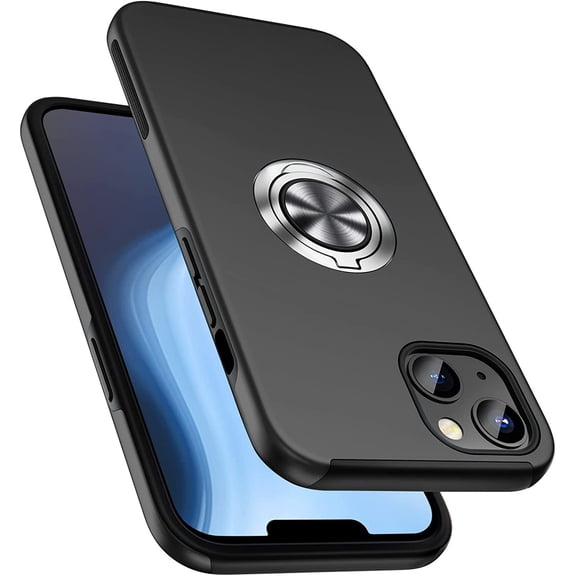 Entronix Protective Case Compatible with iPhone 13, Ring Holder Cover, Black