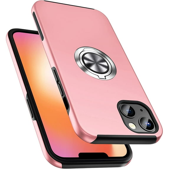 Entronix Case Designed for Apple iPhone 14 Plus Heavy Duty Case with Built-in Kickstand, Dual Layer Protection with Rotating Holder Ring, Sturdy Case for Apple iPhone 14 Plus, Pink
