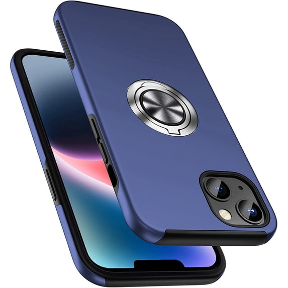 Entronix Protective Case Compatible with iPhone 14 Plus, Ring Holder Cover, Blue