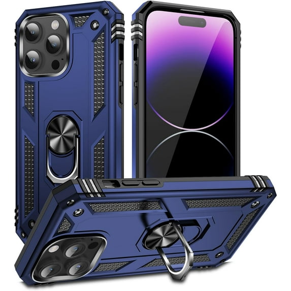 Entronix Case Designed for Apple iPhone 14 Pro Heavy Duty Case with Built-in Kickstand, Dual Layer Protection with Rotating Holder Ring, Sturdy Case for Apple iPhone 14 Pro, Navy