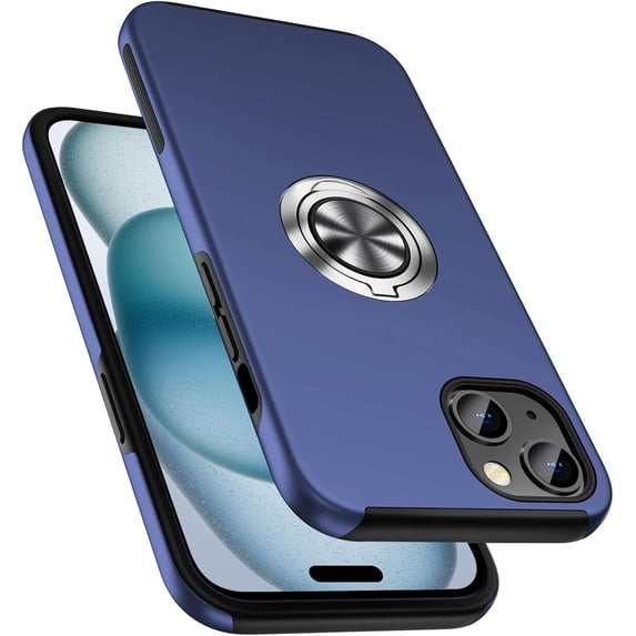 Entronix Protective Case Compatible with iPhone 15, Ring Holder Cover, Blue