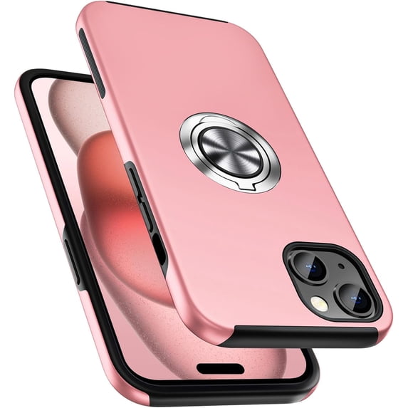 Entronix Protective Case Compatible with iPhone 15, Ring Holder Cover, Pink