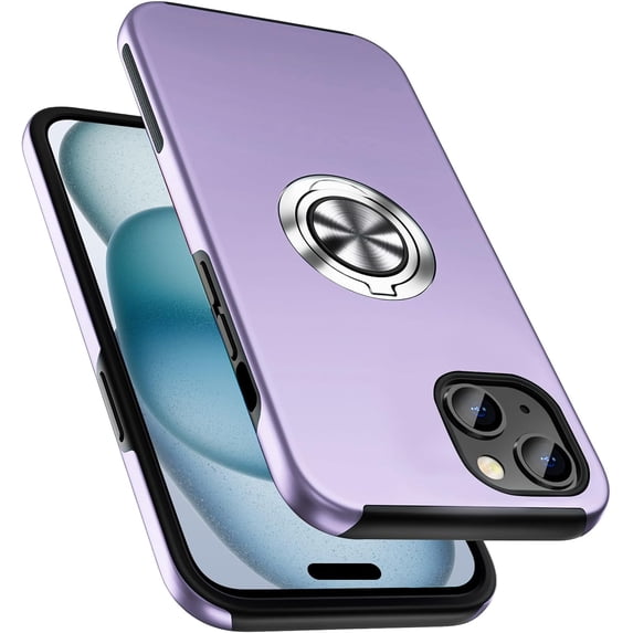 Entronix Protective Case Compatible with iPhone 15 Plus, Ring Holder Cover, Purple