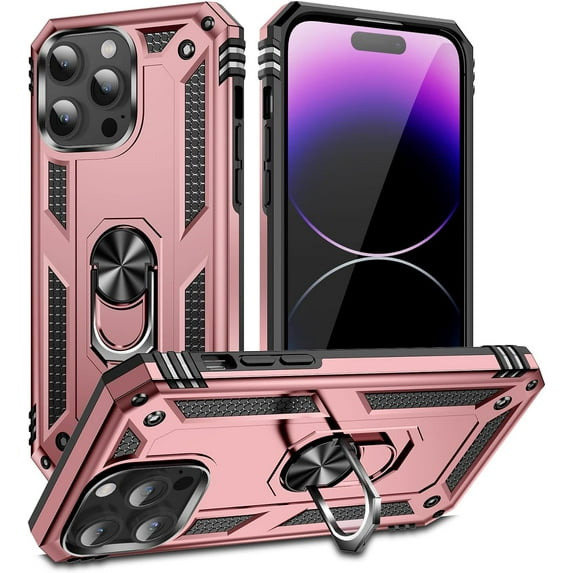 Entronix Case Designed for Apple iPhone 15 Pro Heavy Duty Case with Built-in Kickstand, Dual Layer Protection with Rotating Holder Ring, Sturdy Case for Apple iPhone 15 Pro, Red