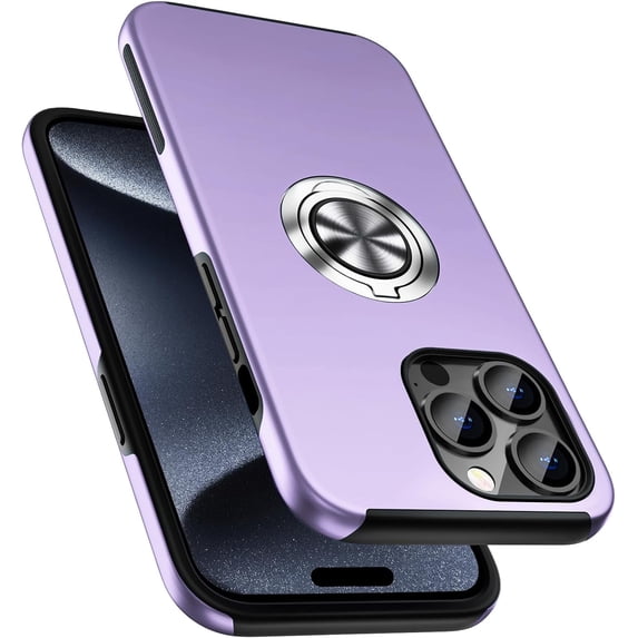 Entronix Protective Case Compatible with iPhone 15 Pro Max, Ring Holder Cover, Purple