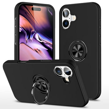 Entronix Case Designed for Apple iPhone 16 Heavy Duty Case with Built-in Kickstand, Dual Layer Protection with Rotating Holder Ring, Sturdy Case for Apple iPhone 16, Black
